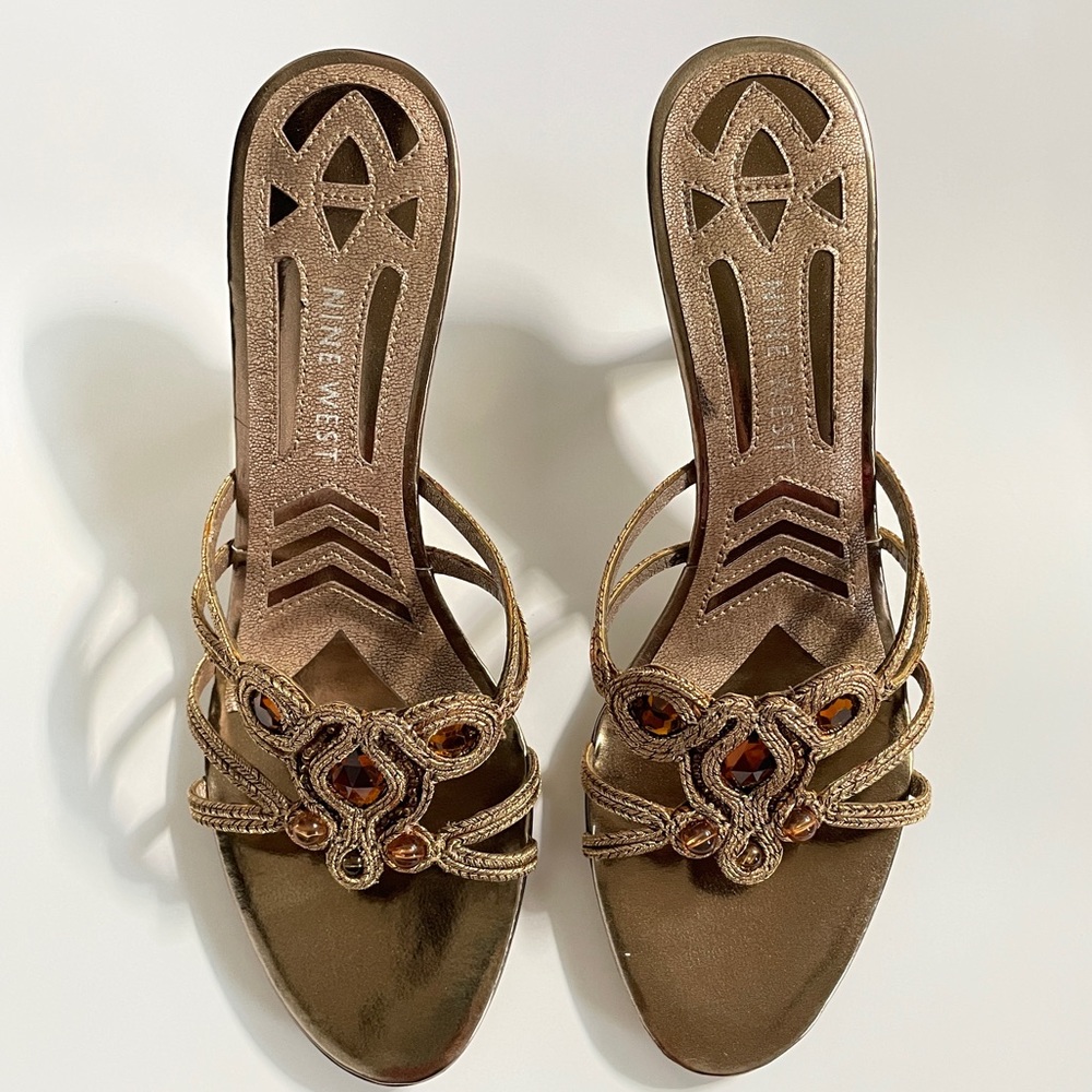 New Nine west mules beaded sz 7 unworn bronze vintage
